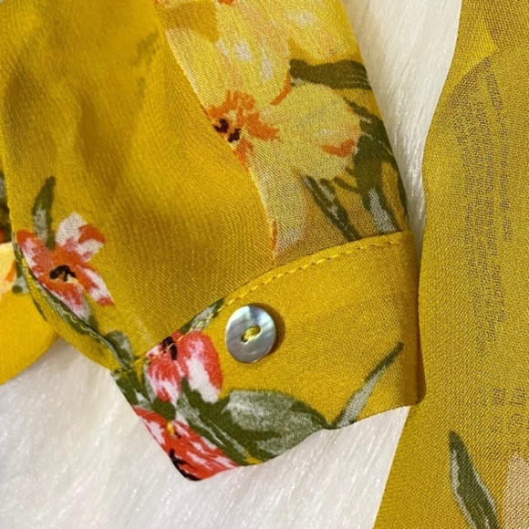 Zara Boho Blouse Oversized Floral Sheer Chiffon Yellow Top V-neck - Picture 9 of 10